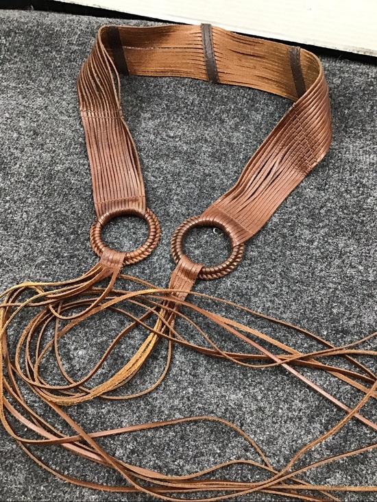 Vintage Accessories - Vintage 70’s boho wide leather multi strand ring fringe tie cinch belt